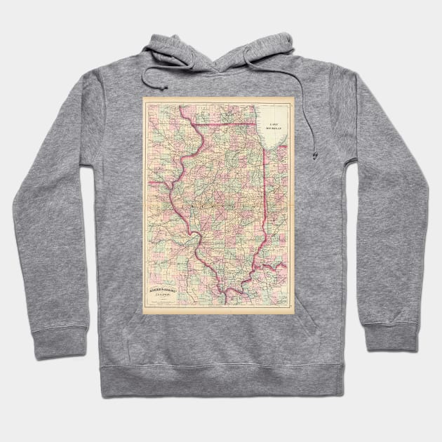 Vintage Map of Illinois (1874) Hoodie by Bravuramedia